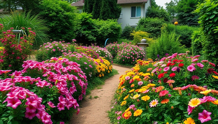 Vibrant garden path, colorful flowers, 2025 Village Award Winner