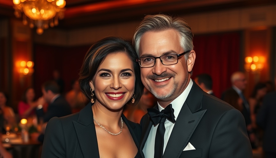Elegant couple posing warmly at a formal event.