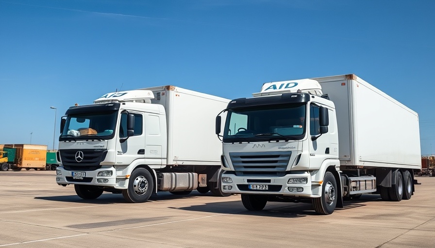 Cargo trucks delivering aid supplies for Gaza humanitarian crisis.