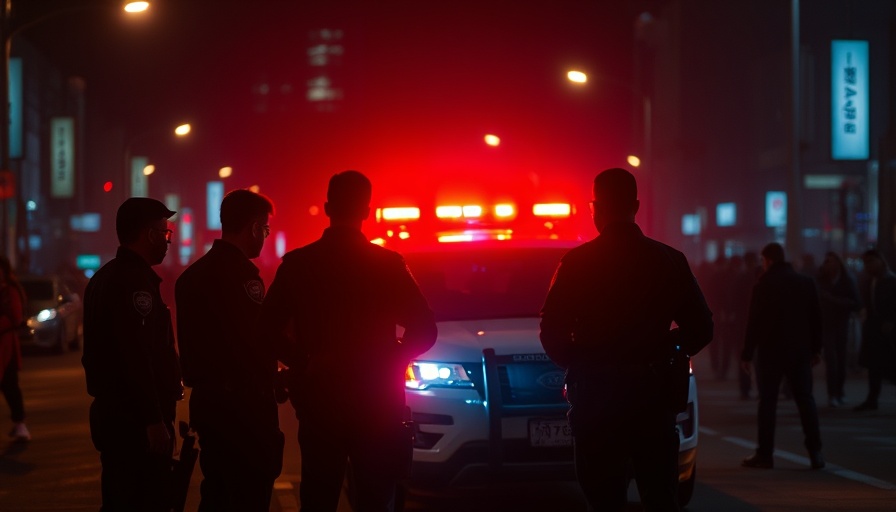 Police officers at night near flashing lights outside Capital Jewish Museum.