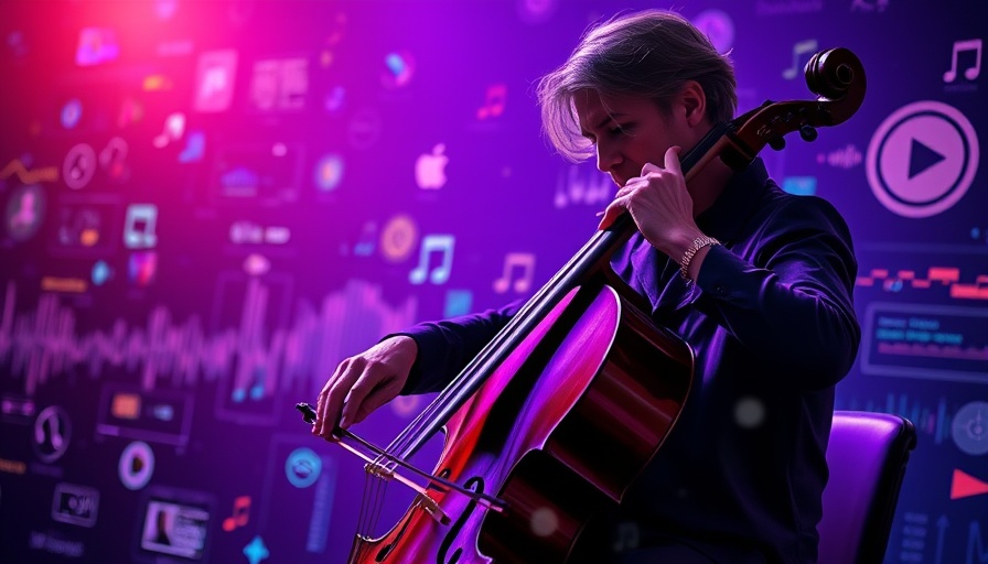 Musician plays cello in a digital soundscape, illustrating AI connects vision and sound.