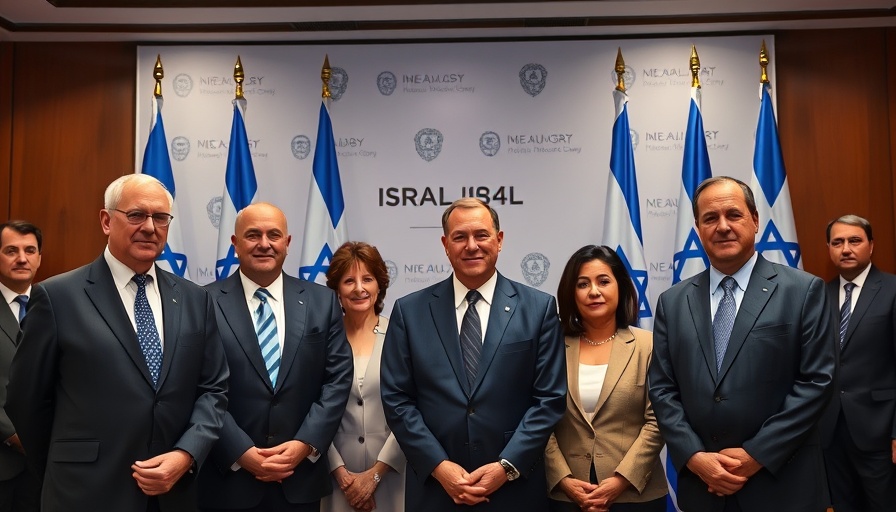 Israeli embassy staffers at formal event showing solemn expressions.