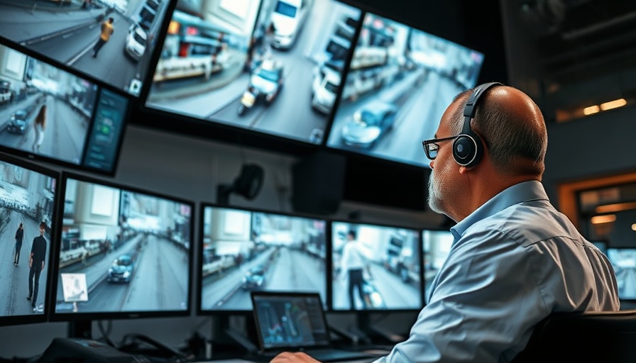 Control room with surveillance monitors, facial recognition technology New Orleans.