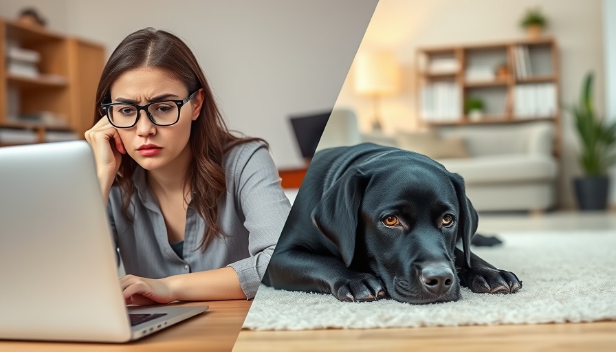 Stressed woman and anxious dog showing shared distress indoors.