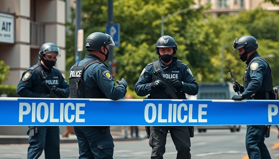 Police securing a scene with a blue barrier, Andriy Portnov's murder.