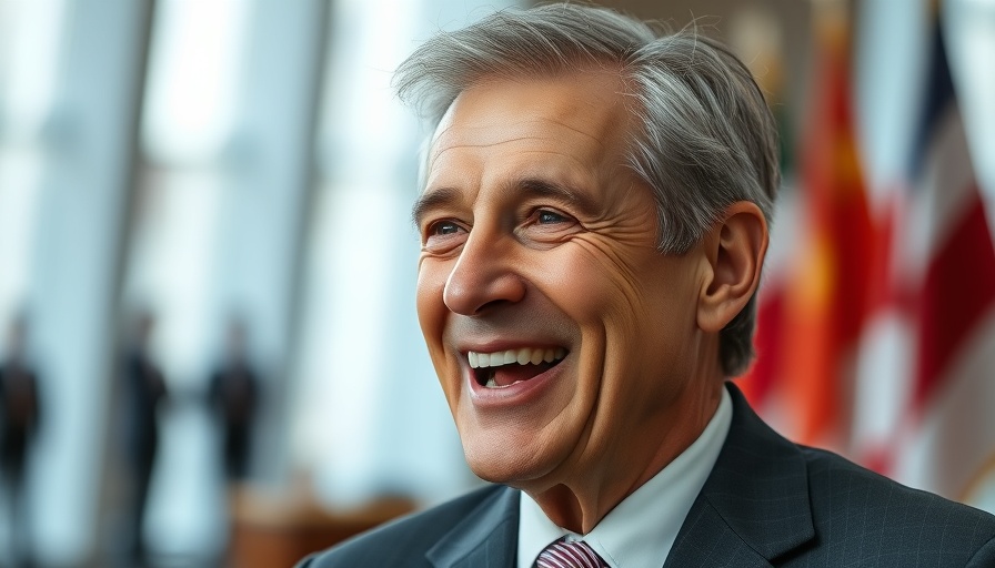 Smiling older man speaking with blurred background - Only U.S. citizens can vote.