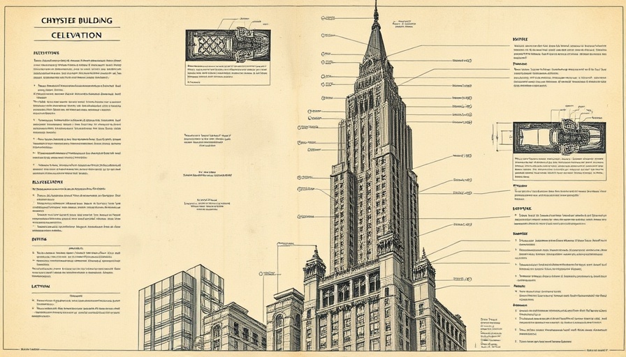 Vintage illustration of Chrysler Building construction techniques, showcasing Art Deco legacy.