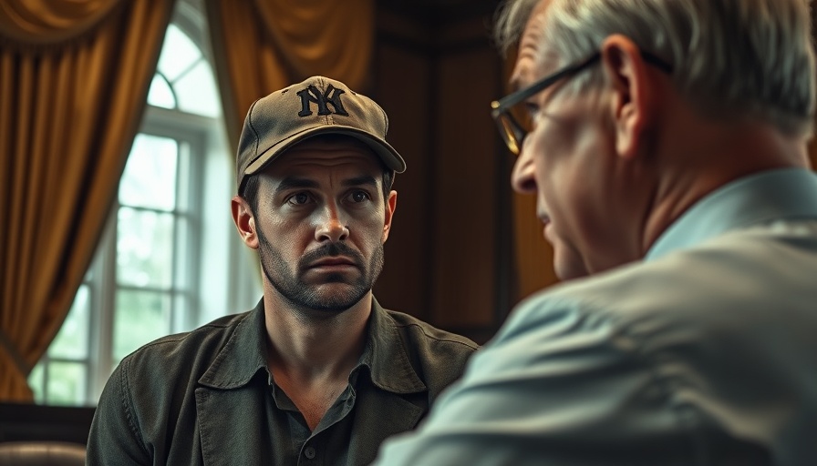 Skeptical man with cap, observing press conference setting