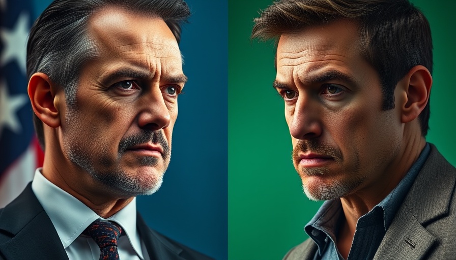 Split image of two men in suits, political theme.