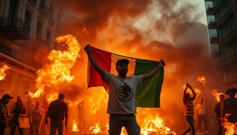 Protester with Mexican flag in fiery LA immigration protests.