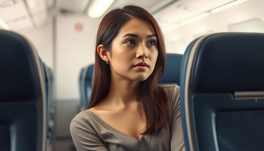 Young woman sitting calmly in an airplane cabin, gazing to the side.