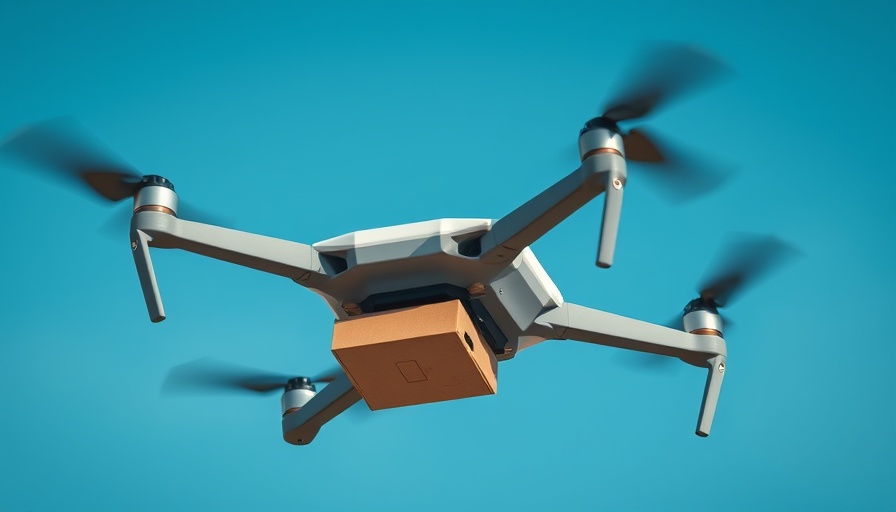AI-enabled control system for drones, delivery drone with package in clear sky.