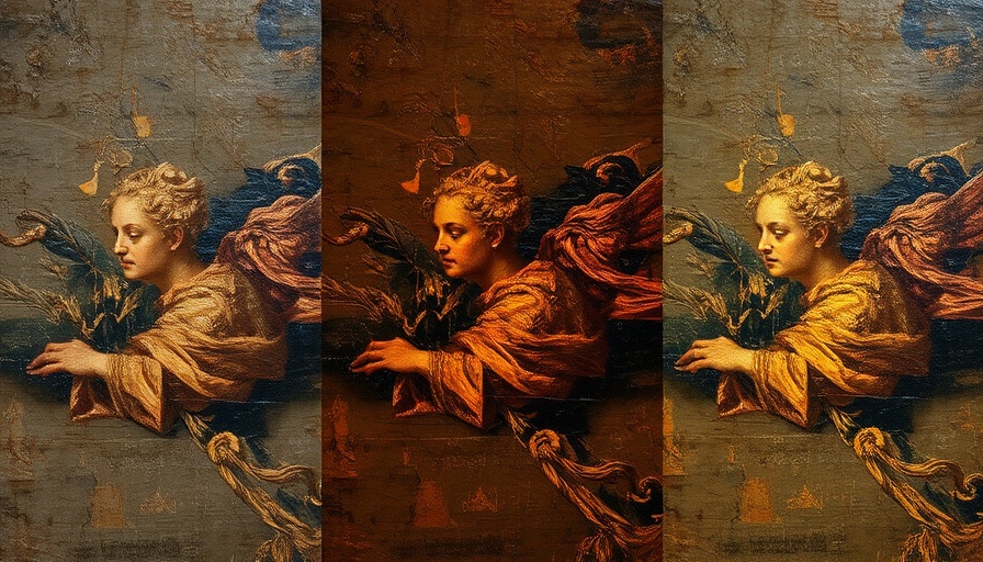 AI painting restoration process showing stages of classic artwork revival.