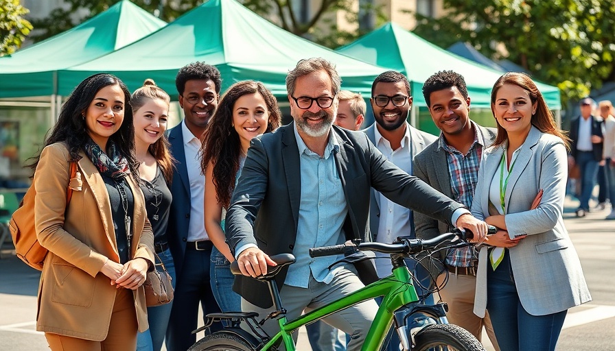 New York City E-Bike Safety Program event with group of professionals and cyclist outdoors.