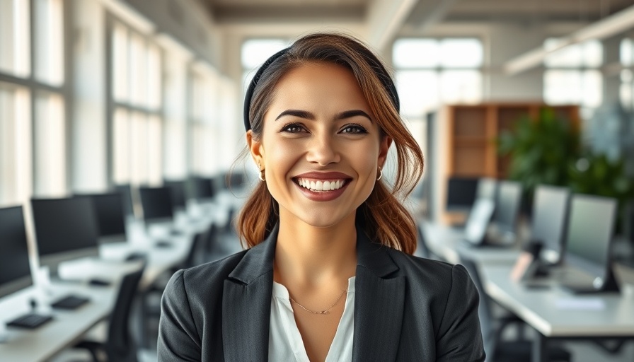Smiling woman in office, showcasing improving online learning with technology and human connection.