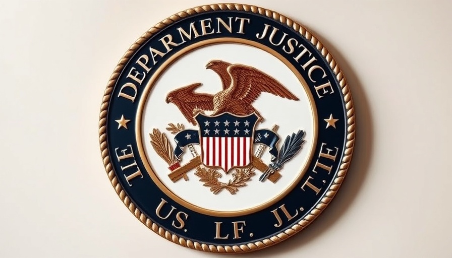 Department of Justice seal symbolizing authority.