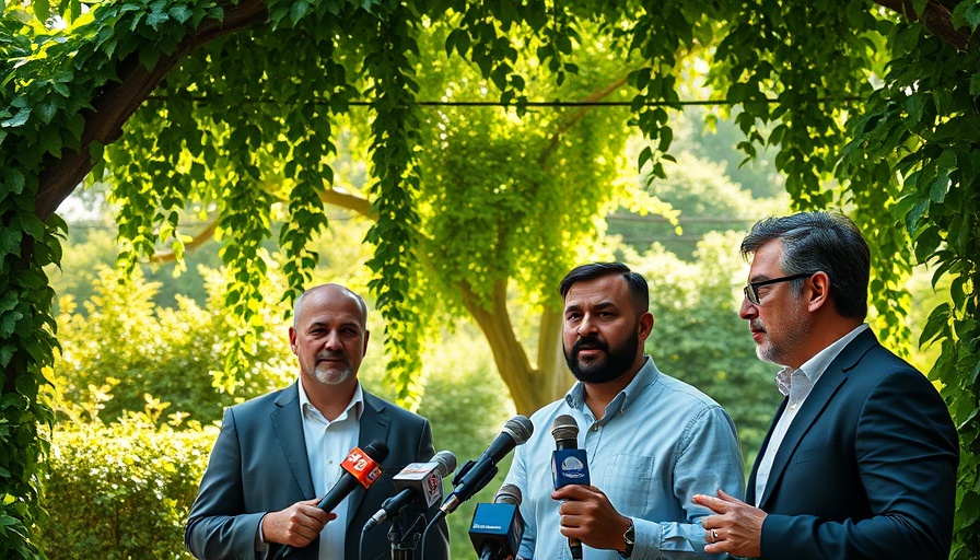 Elizabeth Street Garden saved: group of men speaking in a leafy, sunny garden.