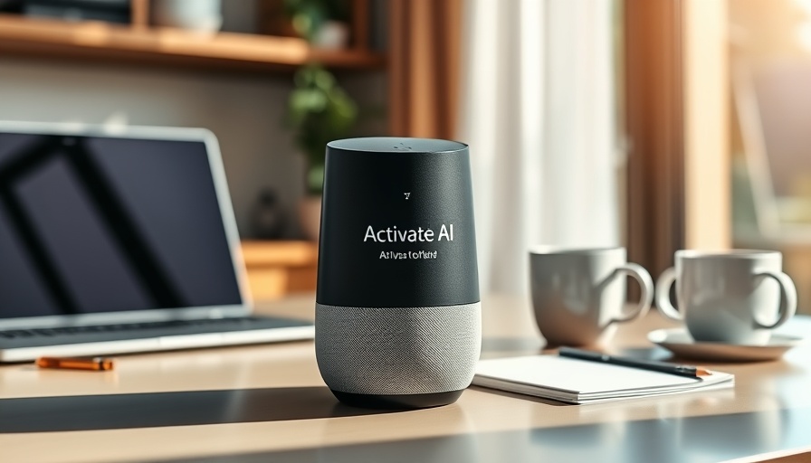 Modern AI assistant on desk in small business office, activated with display.