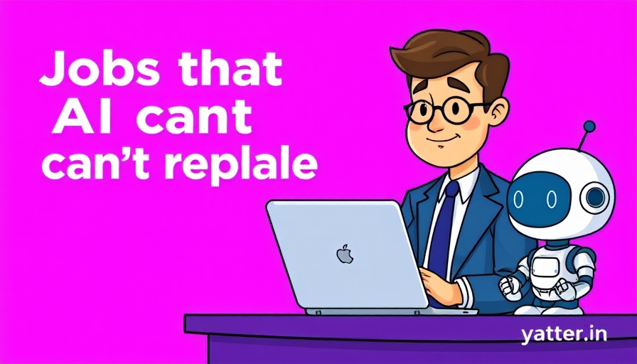 Cartoon of a man and robot discussing 'jobs that AI can't replace.'