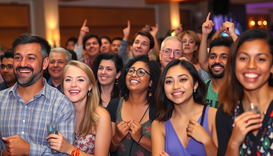 Diverse supporters celebrate at a political event.