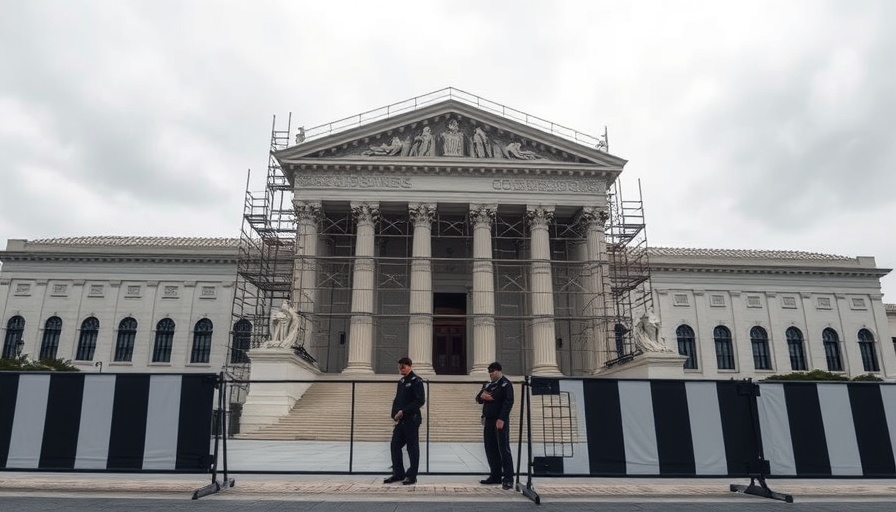 US Supreme Court with scaffolding and officers, birthright citizenship Supreme Court ruling atmosphere.