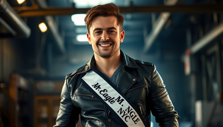 Transmasculine Mr. Eagle NYC winner smiling confidently.