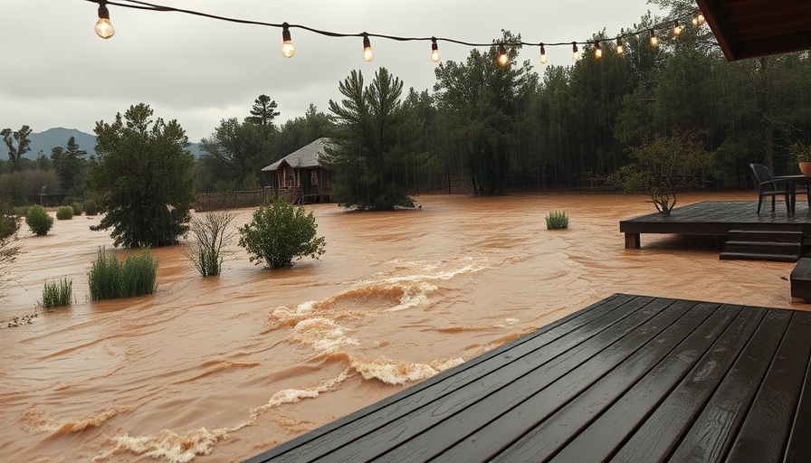 Severe flooding in New Mexico with rushing muddy waters.