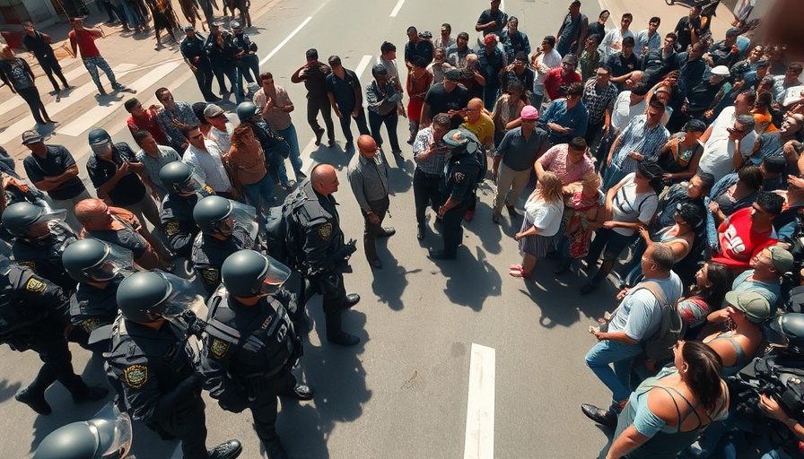 Law enforcement officers in street during ICE raids in Southern California.