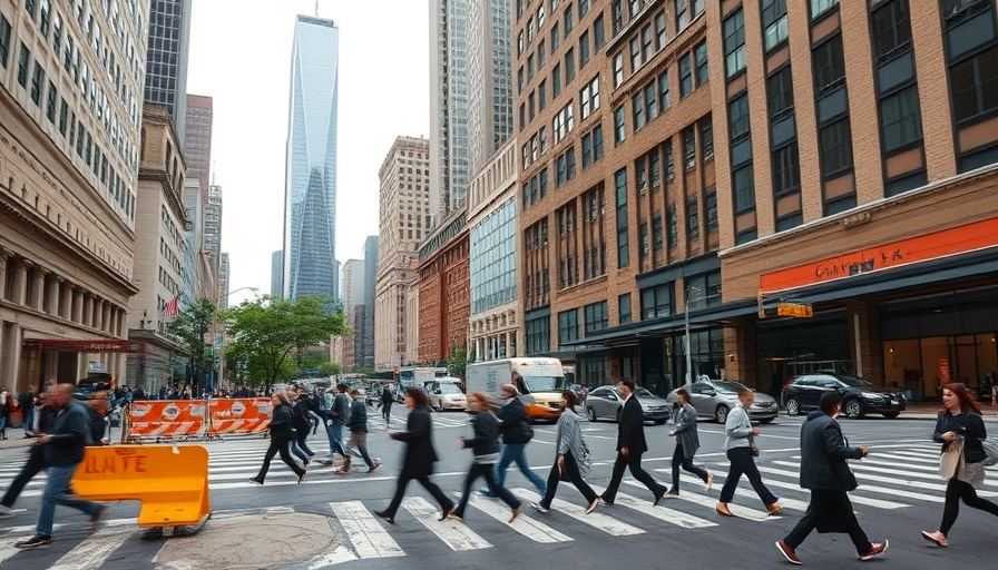 Urban street scene in NYC with pedestrians, focus on quality of life programs.