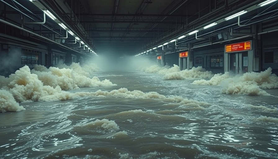 NYC subway flooding with water inundating the station.