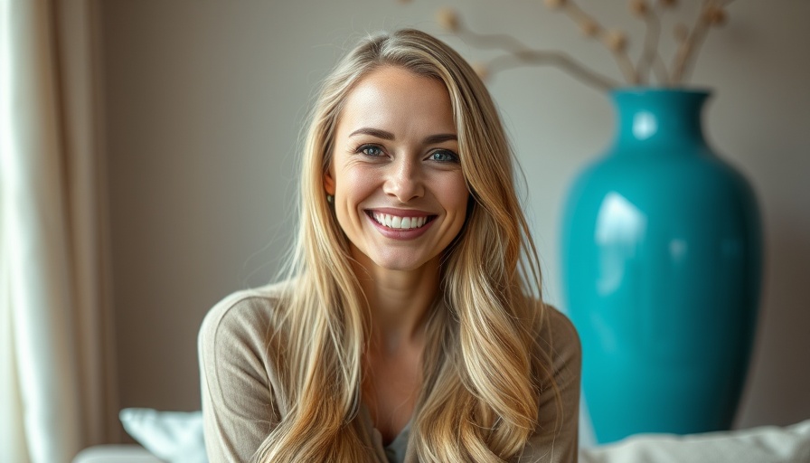 Smiling woman indoors, representing positivity.