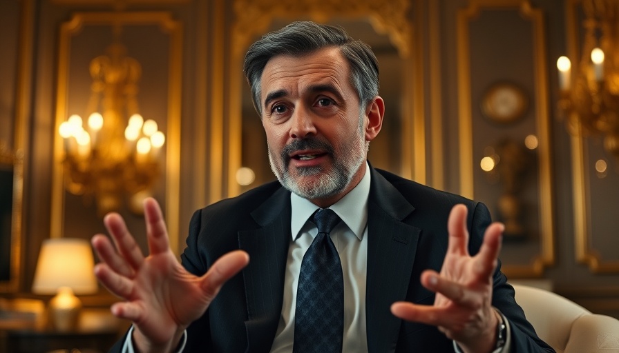 Man discussing in a luxurious room, related to treason claims.