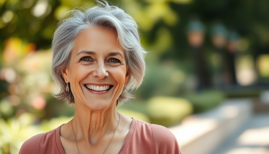Confident middle-aged woman smiling outdoors at town hall on antisemitism.