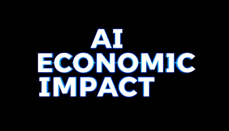 Graphic text questioning AI economic impact with a futuristic design.