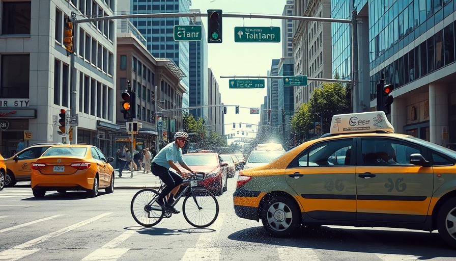 Taxi accident involving cyclist on West Side Highway at busy intersection.