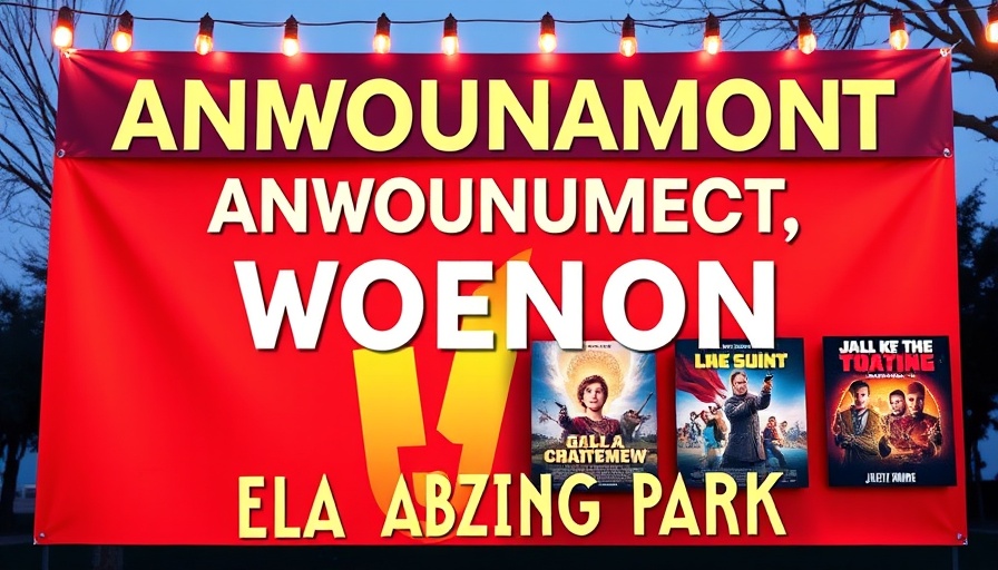 Colorful event banner promoting movie nights at Bella Abzug Park.