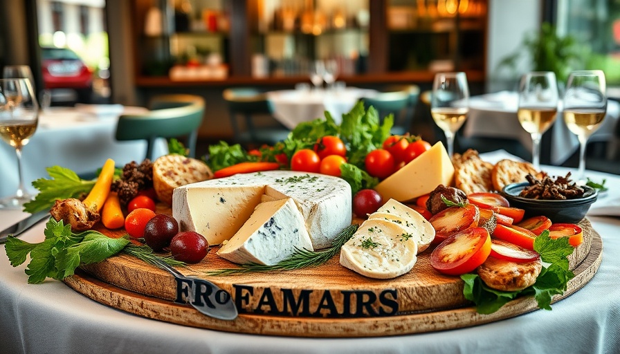 Elegant cheese platter with Fromager d'Affinois and vegetables.