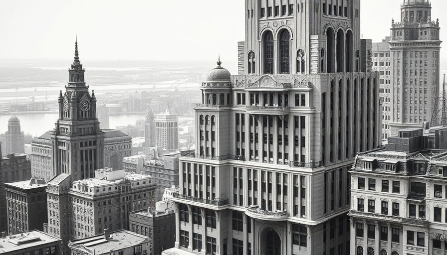 Art Deco skyscraper in historic urban landscape, Village Preservation Resources.