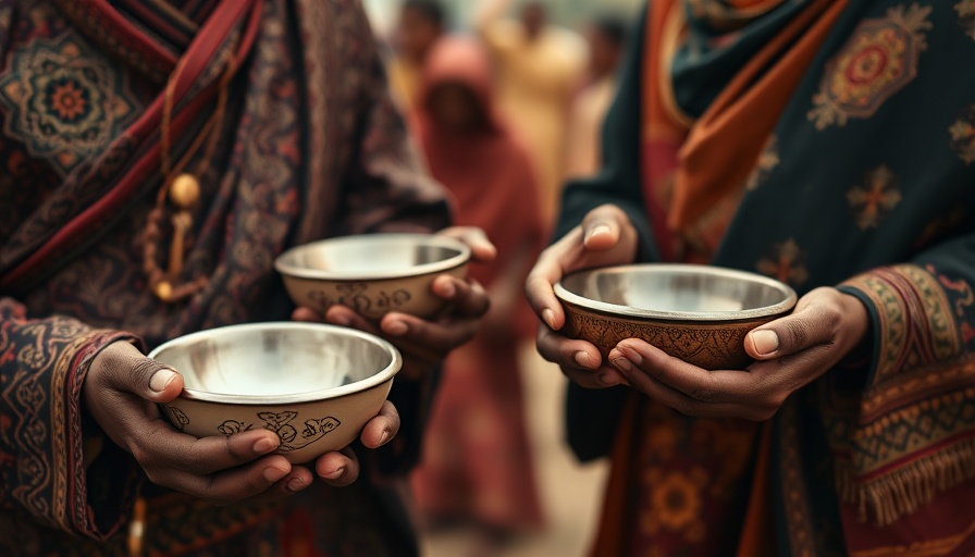 Sudan starvation crisis, individuals holding empty bowls.