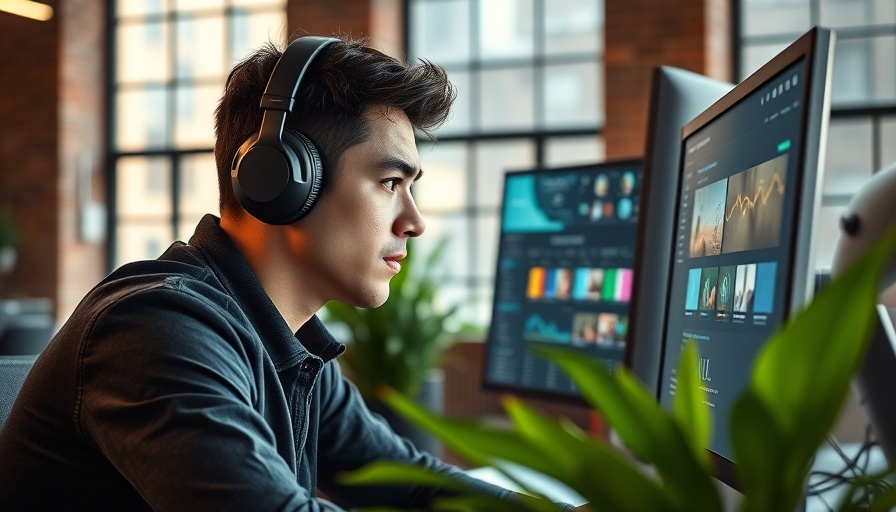 Man analyzing AI-generated video content strategy on computer screen.