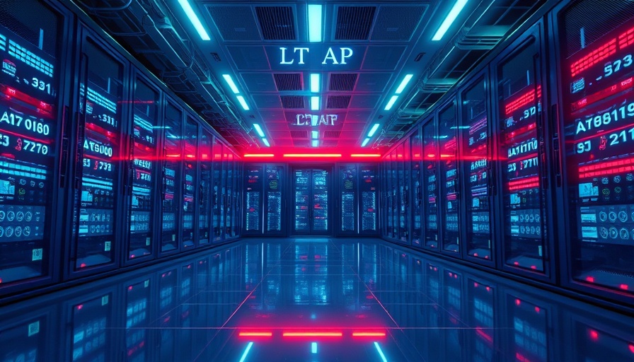 Futuristic server room with neon lights for AI data storage
