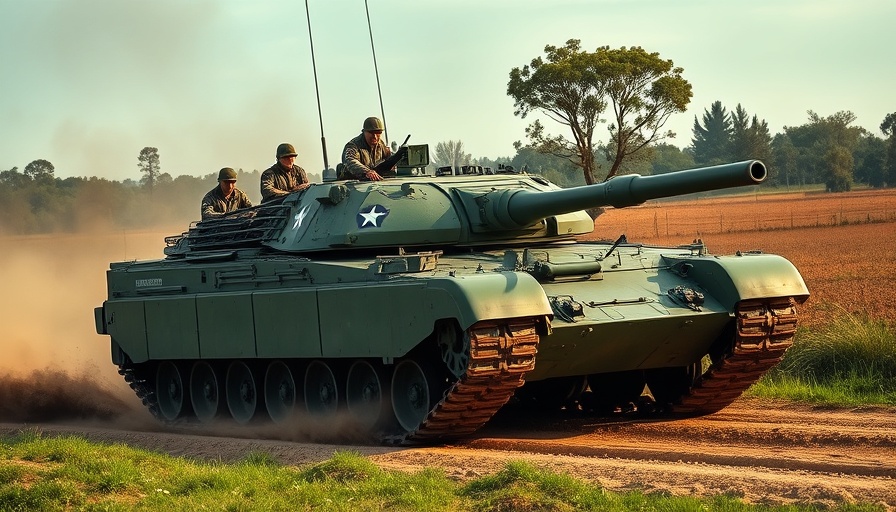 Military tank and soldiers on dirt path, emphasizing Ukraine's borders must not be changed by force.
