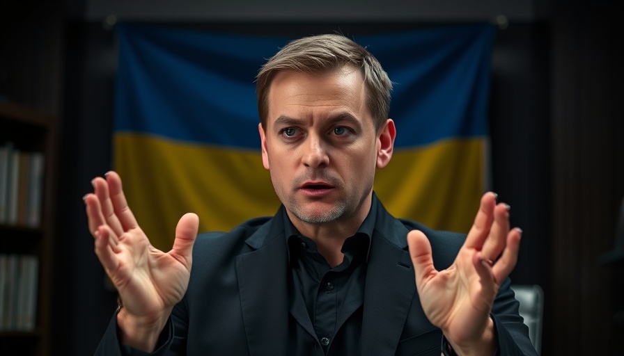 Focused man discussing Ukraine territorial negotiations with intensity.