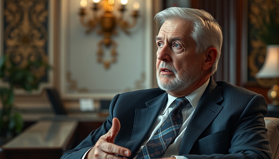 Older male conversing indoors in elegant setting, natural light.