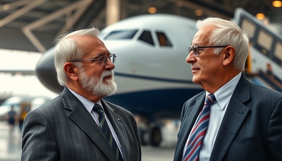 Putin Zelensky talks concept with two men conversing near aircraft.