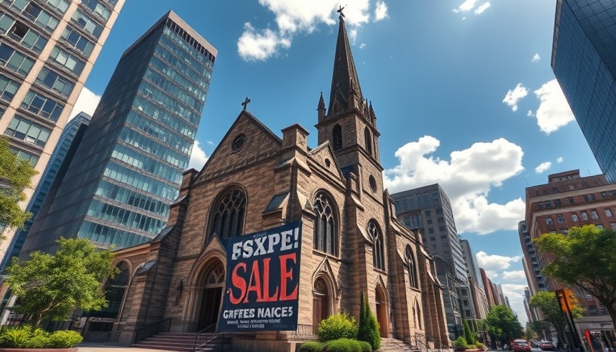 Church building for sale with Limelight nightclub sign in urban area.