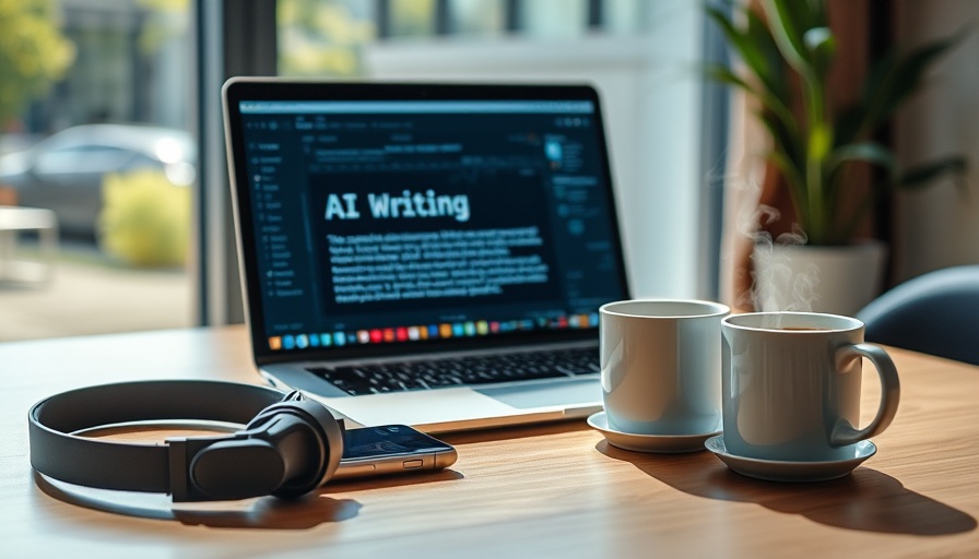Modern workspace with laptop and AI writing tools.