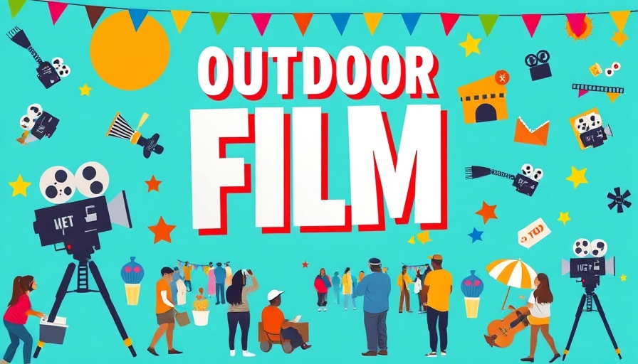Colorful movie poster collage for outdoor film event at Bella Abzug Park.
