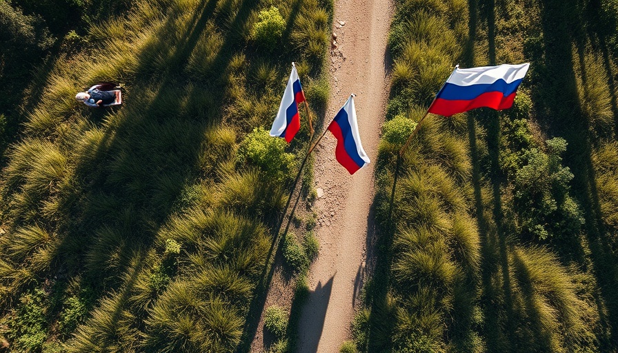 Aerial view of individuals with flags, Dnipropetrovsk region conflict.