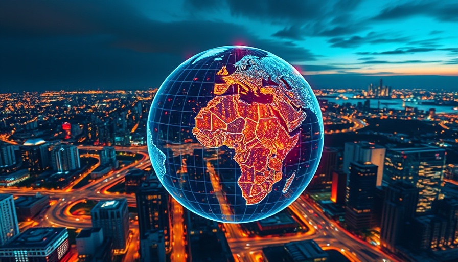 Futuristic city with digital overlay representing climate prediction.